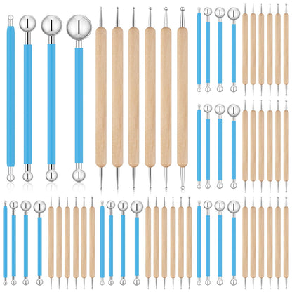 Teenyyou 6 Sets Dot Painting Tools 60 Pcs Clay Pottery Modeling Metal Embossing Tools Ceramic Clay Dotting Supplies for Painting Mandalas Pottery Art Rock