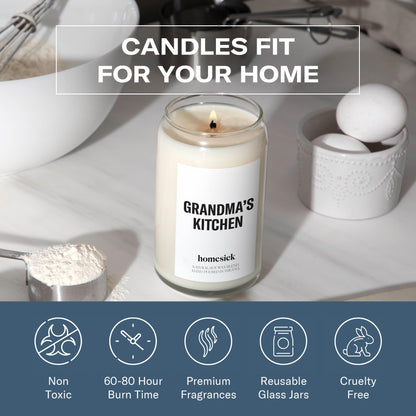Homesick Scented Candles for Home (Grandma's Kitchen) - 13.75 oz Long-Lasting Natural Soy Wax Blend Jar Candle Gifts for Women & Men, 60-80 Hours Burn Time - Notes of Butter, Apple & Cream