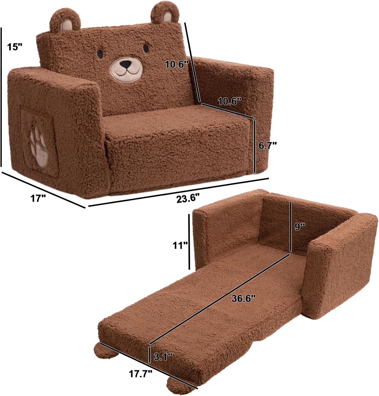 2-in-1 ALIMORDEN Toddler Couch Foldable Cuddly Chair, Soft Foam Chair Lightweight for Boys & Girls, Playroom or Living
