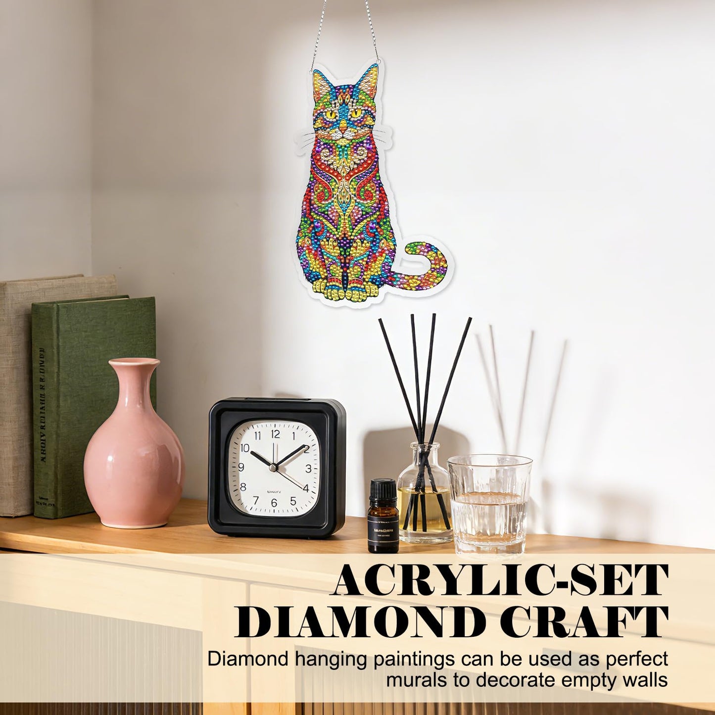 Mzoyell 5D Hanging Art Painting Kits for Adults, Cat Special Shape Diamond Art Kits, Crystal Rhinestones Diamond Art Painting, Home Wall Decoration