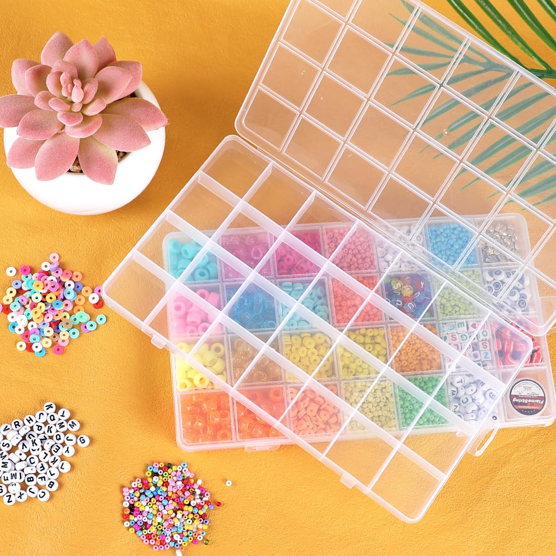 Eppingwin 28 Grids Bead Organizer, Craft Organizers and Storage, Acrylic Organizers, Plastic Bead Organizer Box for Crafts Organizing Storing (4 Pack)