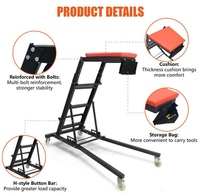 THDUGG Large Topside Creeper 48"-76" Height Range, 400 LBS Capacity Automotive Creeper Top Side Creeper Foldable Car Creeper with 4 Caster Wheels and Padded Deck for Auto Repair Maintenance