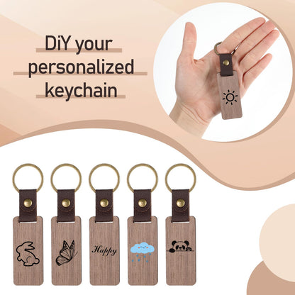 cobee 25 Pcs Leather Wood Keychain Blanks, Unfinished Wooden Keychain Blank with PU Leather Strap Laser Engraving DIY Craft Keychain Tag Gift for Him Her Employee Coworker Birthday Party New Year