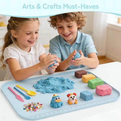 AWOKE 24"x16" Silicone Mats for Crafts with 0.7" High Edges, Large Leak-Proof Art Mat for Resin, Painting, Clay, Slime, Non-Stick & Non-Slip Table Protector for Kids & Adults, Easy to Clean (Blue)