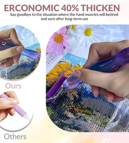 Hailivike 17PCS Threaded Diamond Art Tools, 40% Thicker Diamond Painting Pen Anti-Loosen