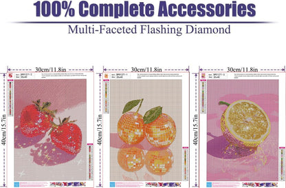 RYMILIE 3 Packs Fruit Diamond Art Kits for Adults, Cute Diamond Art Kits for Beginners-DIY 5D Gem Painting Kit for Home Wall Decor Gifts 【11.8x15.7inch】