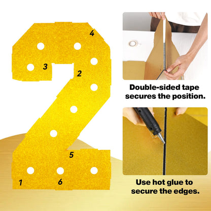 4FT Marquee 2 Numbers, Light Up Numbers 2 Mosaic Numbers Glitter Gold Black Light Up Letter Pre-cut Foam Board Sign Marquee for Birthday Party Decorations, Wedding, DIY Anniversaries