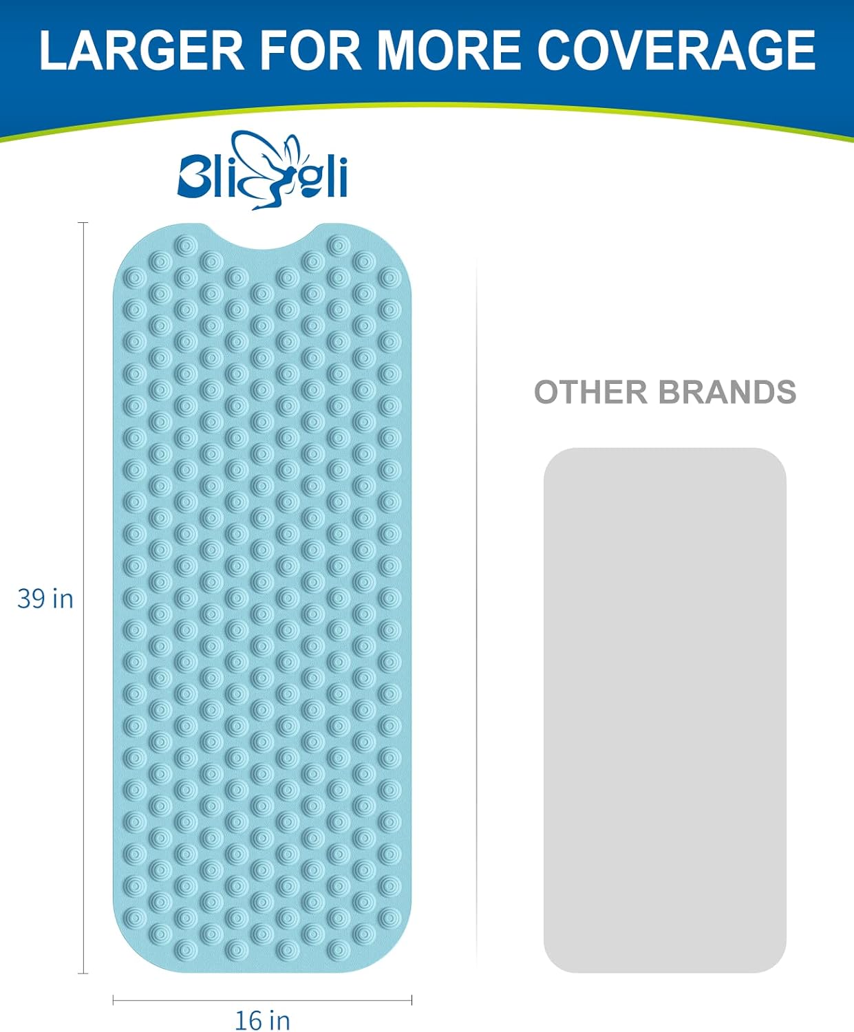 39x16inch (39x16inch, Bligli Bathtub Mat Non-Slip Without Suction Cups, Extra Long Bath Mats for Shower Bathroom