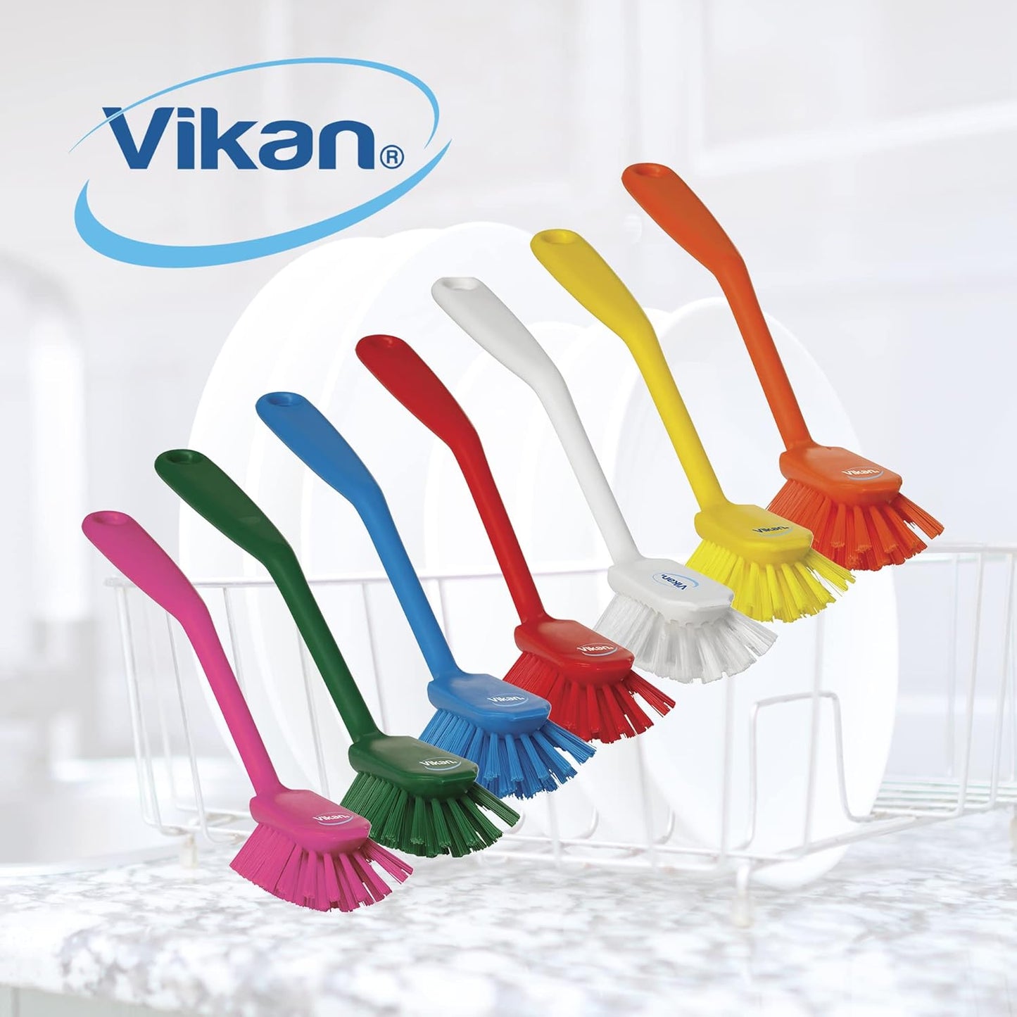 Vikan Yellow Dish Brush, Scraping Edge, Medium, 11", PP/PBT