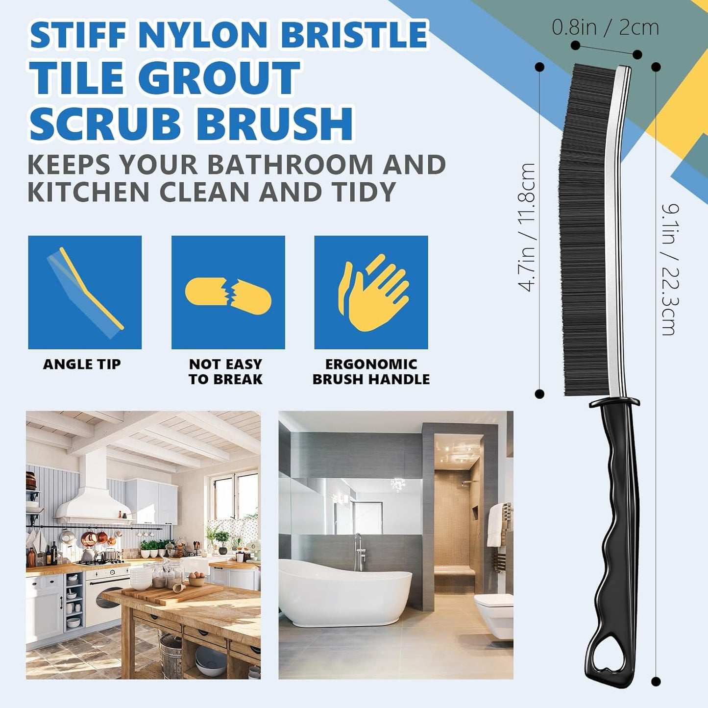 Hard Bristle Crevice Cleaning Brush, Pack of 5, Multifunctional Tools for Bathroom, Shower, Grout, Household Use
