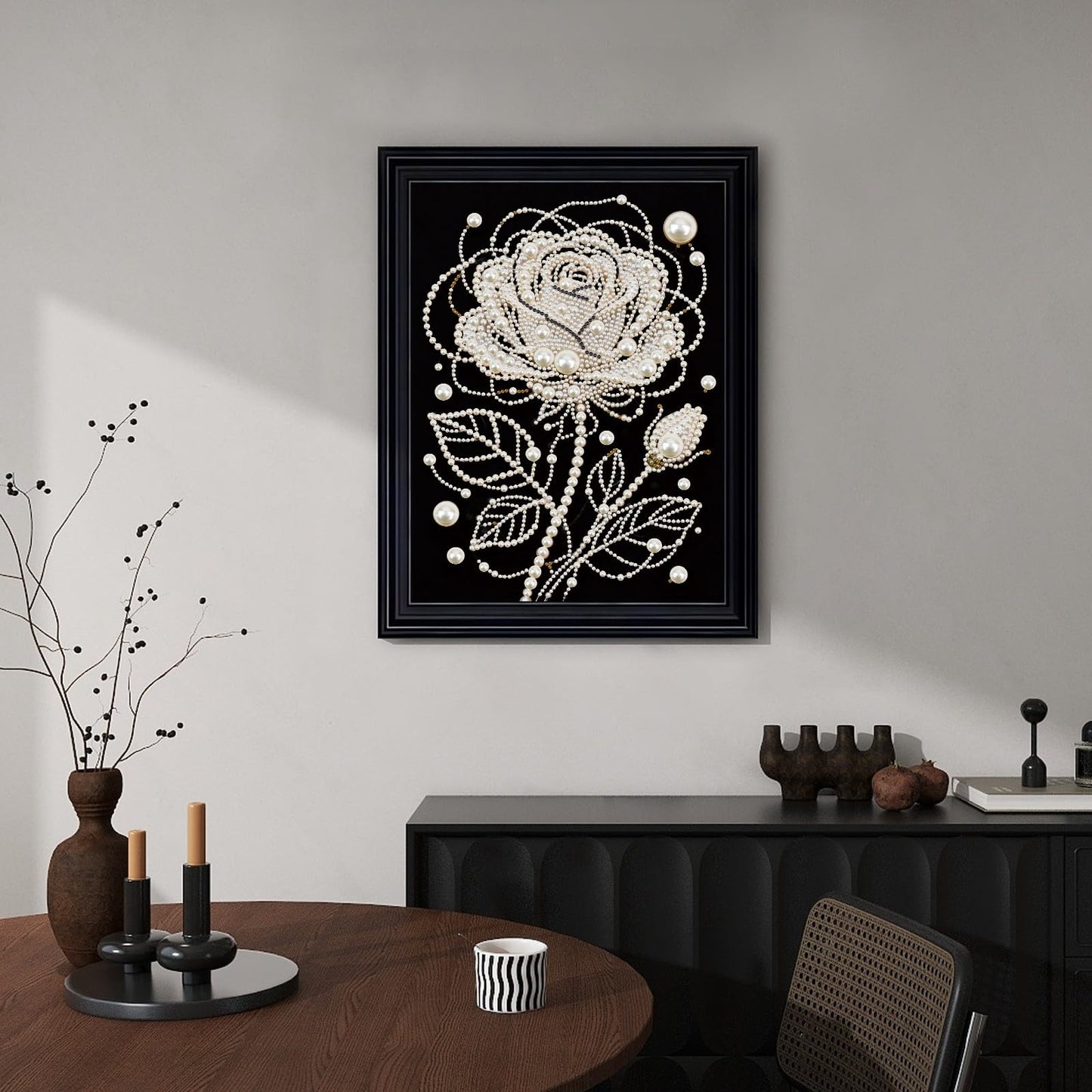 DoxQcs (Unframed DIY Pearl Diamond Art Painting Kit with Black Canvas 9.84X13.78in Shining Diamond Art Craft Resin Gem for Adults Home Wall Decor-Rose
