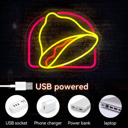 Taco Bell Neon Sign, Taco Bell Merch Gifts,LED Neon Light for Wall Decor, USB Powered for Mexican Restaurant Decor for Tacos Bar Kitchen Pub Christmas Birthday Gifts