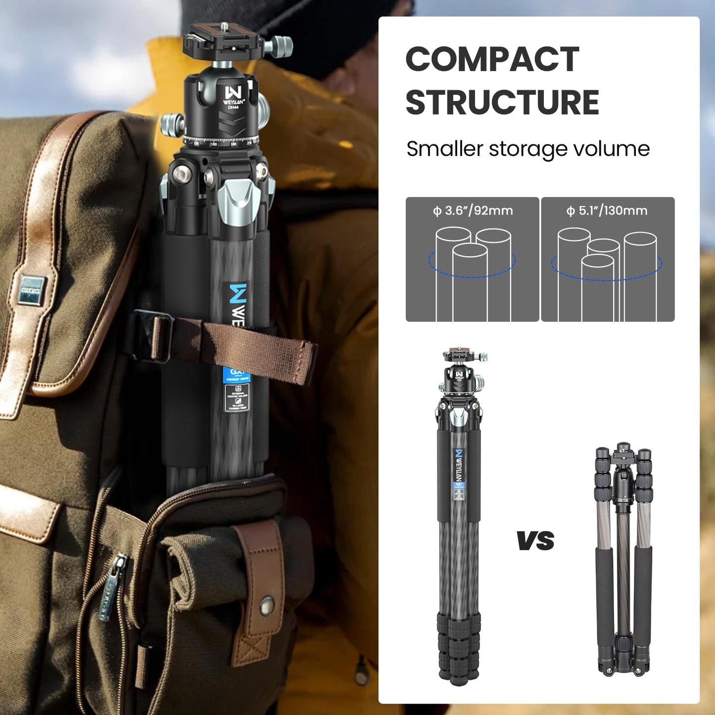 81'' Carbon Fiber Tripod for Camera WEYLLAN Heavy Duty Tripod Camera, 10-Layer Carbon Fiber Tube, 32.5mm Professional Tripod Leg with DSLR Ball Head for Camcorder Telephoto Lens, Max Load 20kg