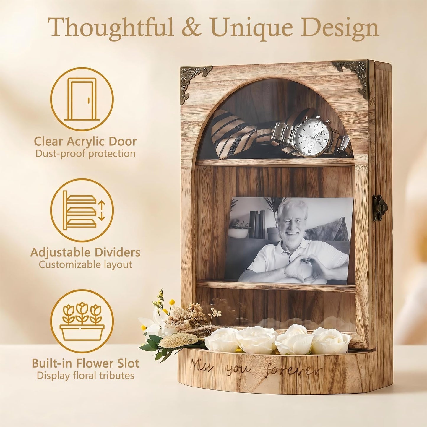 DGWJSU Shadow Box Frame, 8.66x12.5″ Sympathy Gifts for Loss of Loved One, Keepsake Box, Shadow Boxes Display Cases Flower, Photos, Memorial Gifts, Sympathy Gifts, Celebration of Life, Carbonized Brown