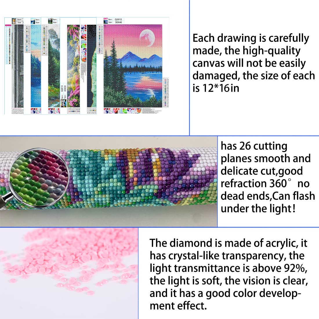 DOTZSO 6 Pack Diamond Painting for Adults 5D Diamond Painting Kit DIY Full Diamond Art kit with Diamond Painting Crystal Art and Craft for Beginners 12x16 inches (Landscape)