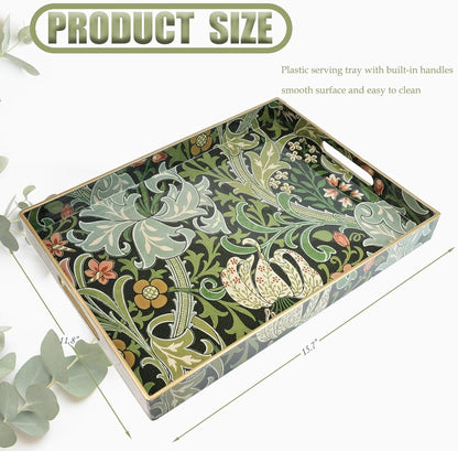 15.7x11.8 Inch Elegant Golden Lily Serving Tray with Handles - Plastic Decor