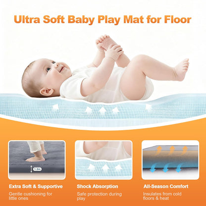 Ultra Soft Baby Play Mat - 50"x50" Non-Slip Memory Foam Tummy Time Mat | Water-Repellent Coral Velvet