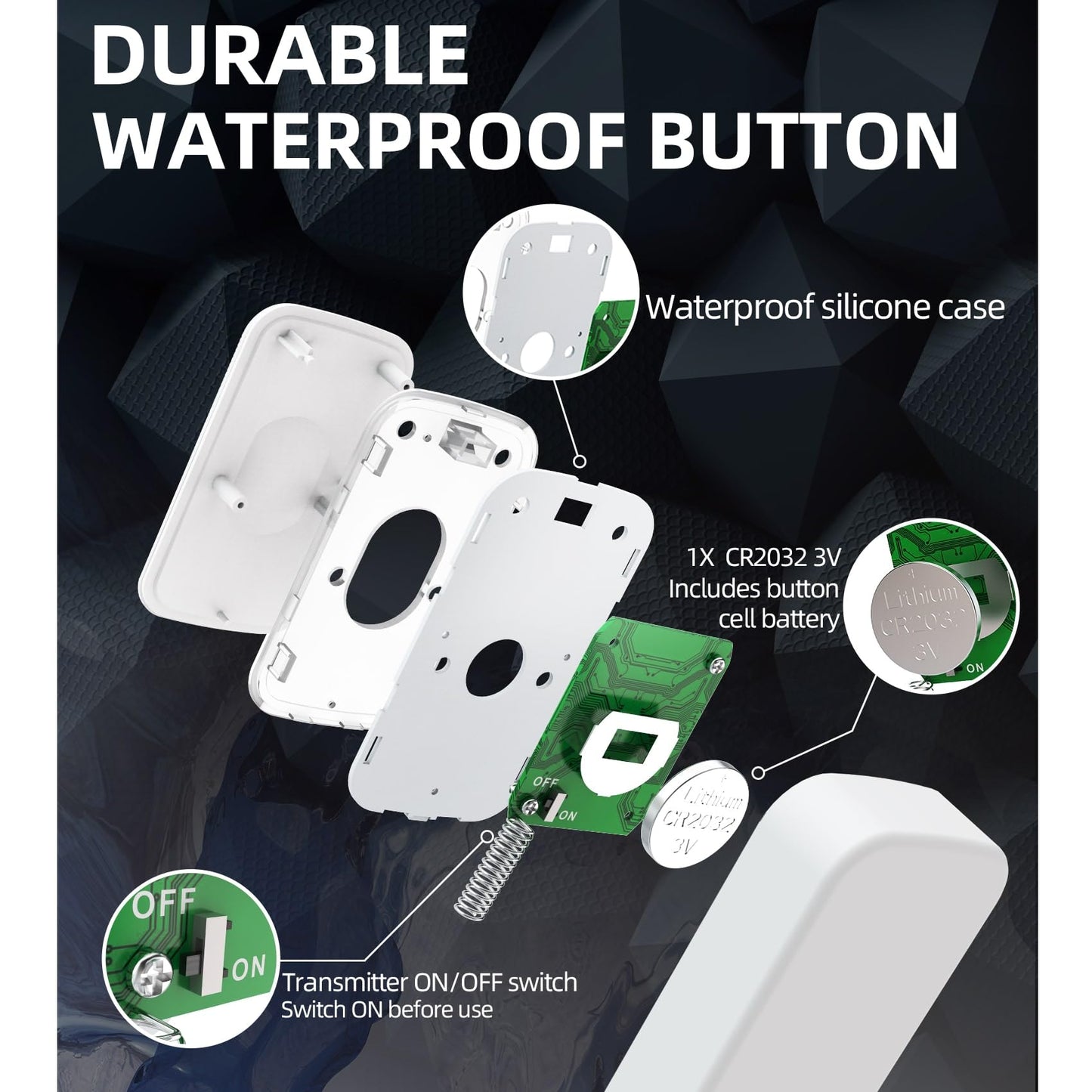 Wireless Doorbell 1200 feet Waterproof Door Bell with Flash LED Light 36 Melodies 4 Volume Levels (2 Receivers& 1 Touch Button, White JSIEEM)