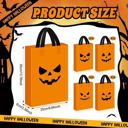 Gersoniel 48 Pcs Halloween Plastic Gift Bags with Handle Treat or Trick Pumpkin Tote Bags Candy Goodie Bag for Home Treat or Trick Halloween Party Favor Supplies Decorations