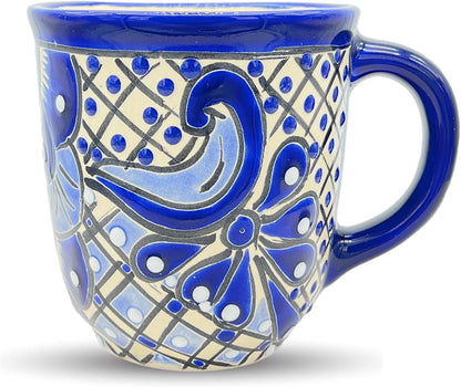 Talavera Mug - Authentic Hand Painted Mexican Coffee Mug - Blue and White - Taza Mexicana Azul Blanco