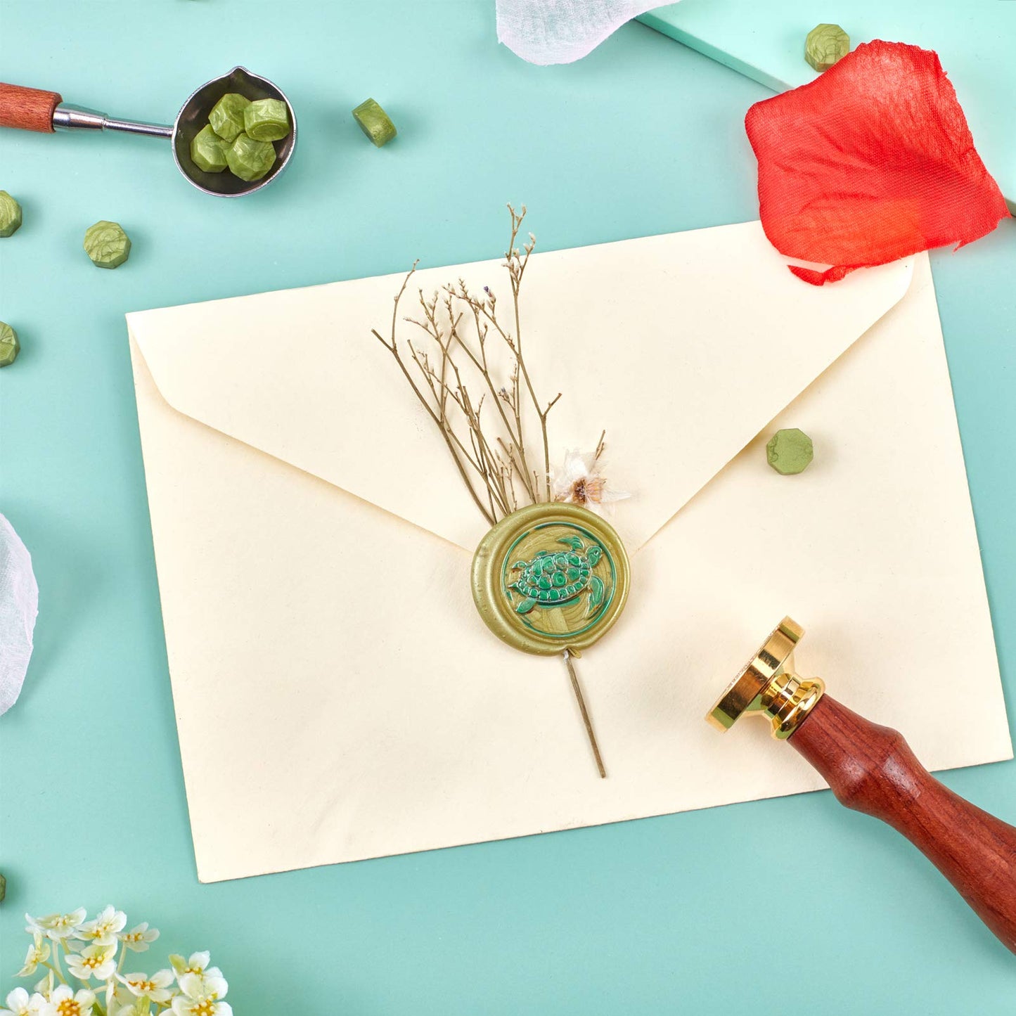 CRASPIRE Wax Seal Stamp Set Butterfly Dragonfly Bee Mermaid 6pcs Sealing Wax Stamp Brass Heads +2 Wooden Handles Retro 25mm Removable Brass Stamp Kit for Envelopes Invitations(Insect Ocean Series)