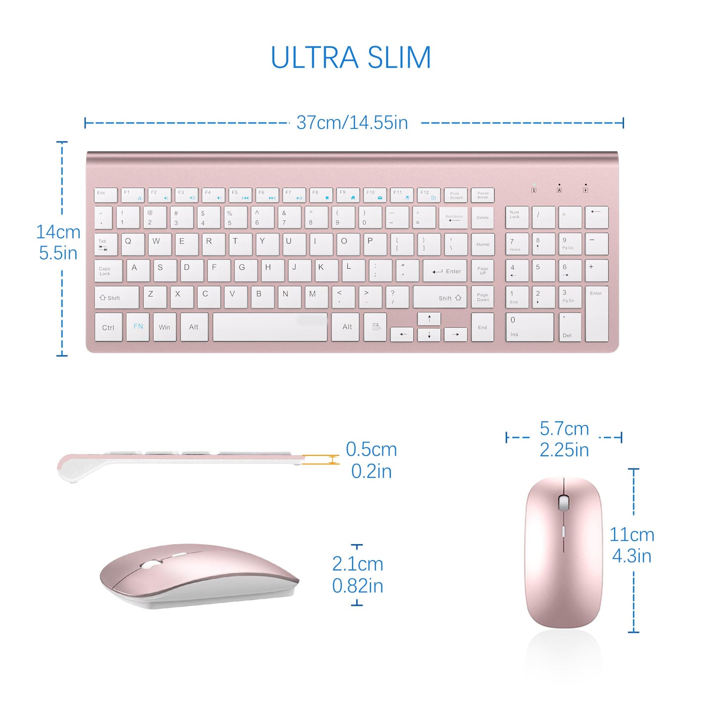 Wireless Keyboard and Mouse Ultra Slim Combo, TopMate 2.4G Silent Compact USB 2400DPI Mouse and Scissor Switch Keyboard Set with Cover, Batteries Included, for PC/Laptop/Windows/Mac - Gray Black