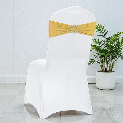 MDS Spandex Chair Sashes - Premium Stretch Covers with Buckle Slider for Weddings & Events | Gold, Pack of 50