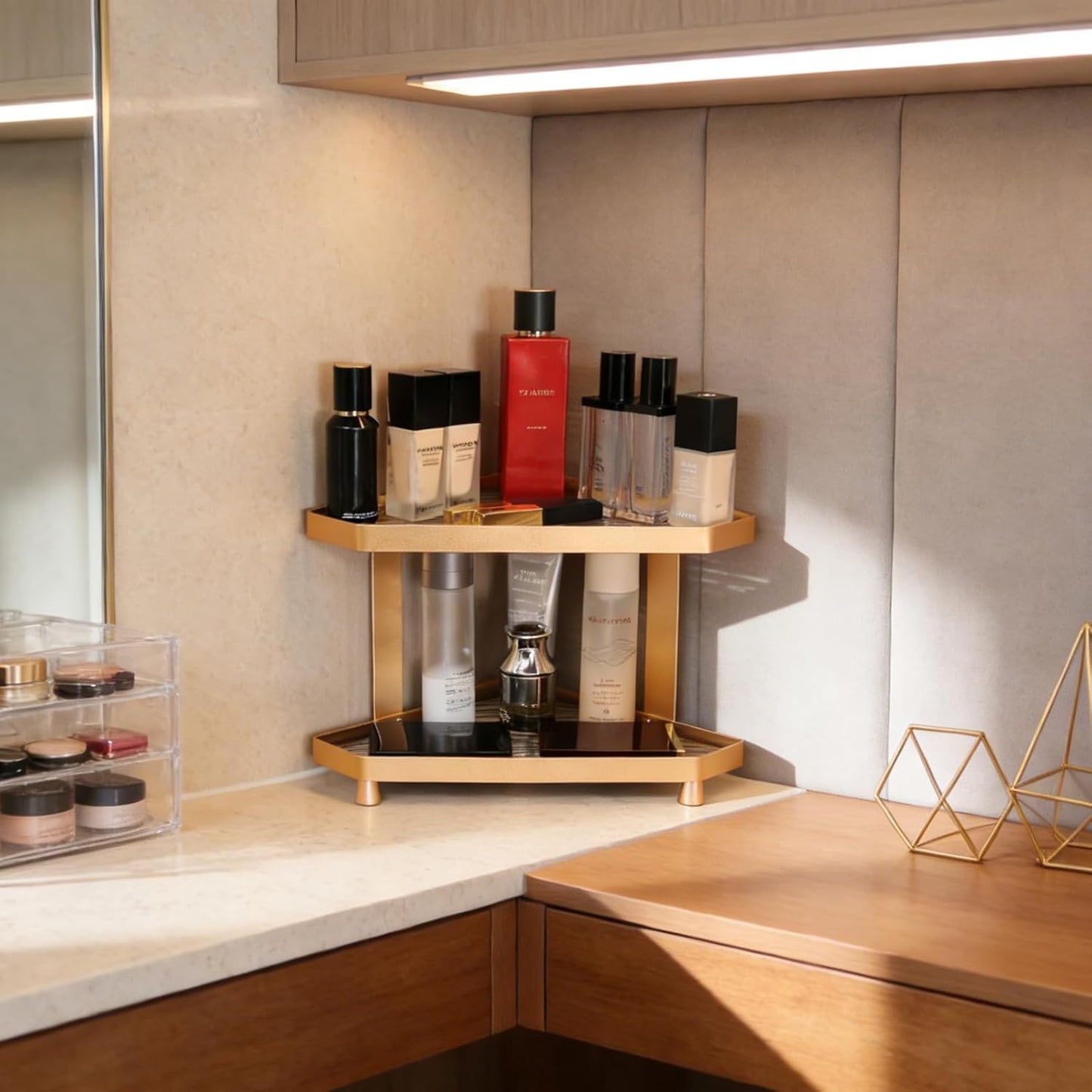 Counter 2 Countertop YUPER Corner Bathroom Organizer, Tier Corner Shelf for Perfume, Makeup Organizer, Skincare