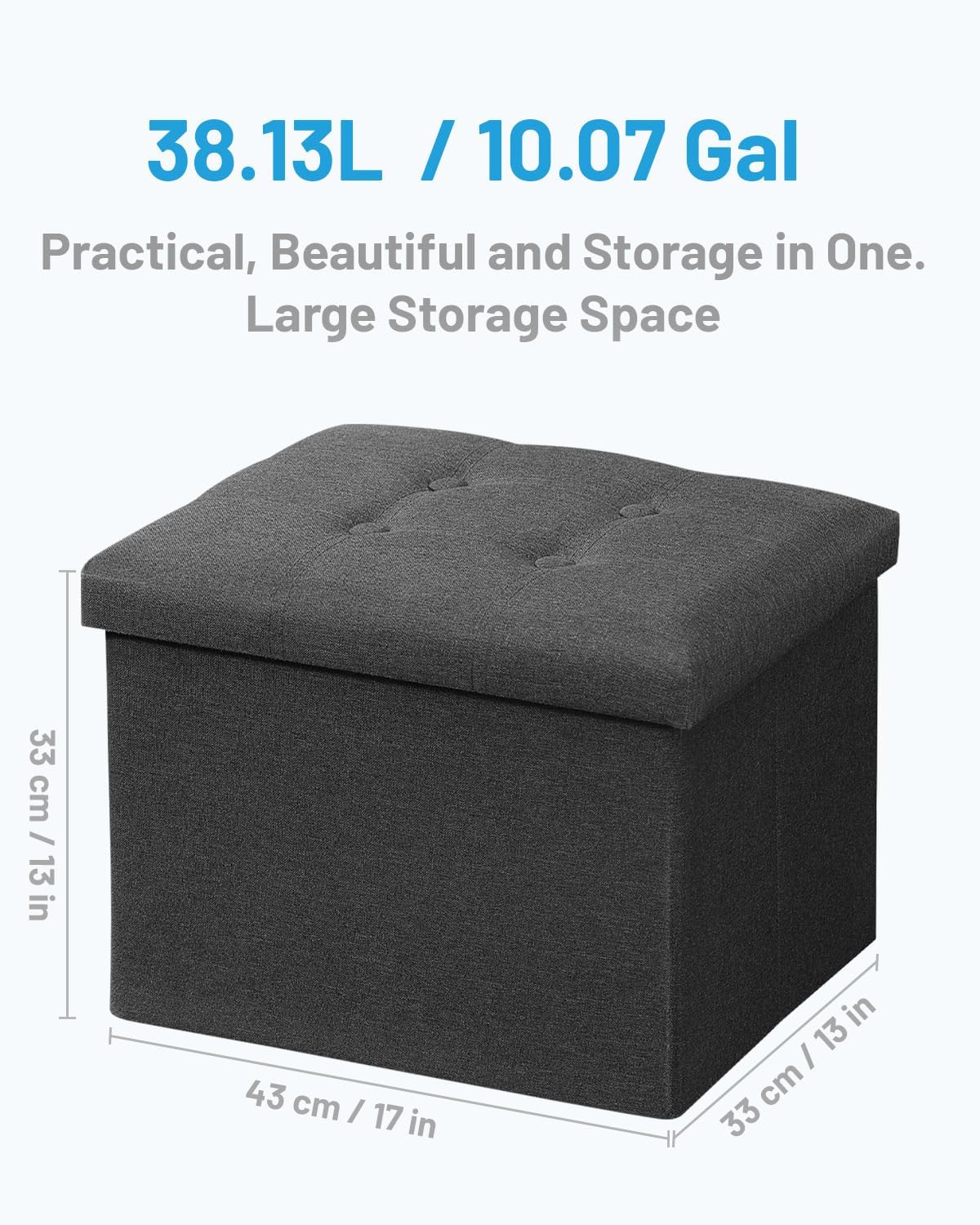 17 inches AmasSmile Storage Ottoman Folding Foot Rest Stool, Linen Footstool Bench, Short Ottoman Bench, Storage Foot