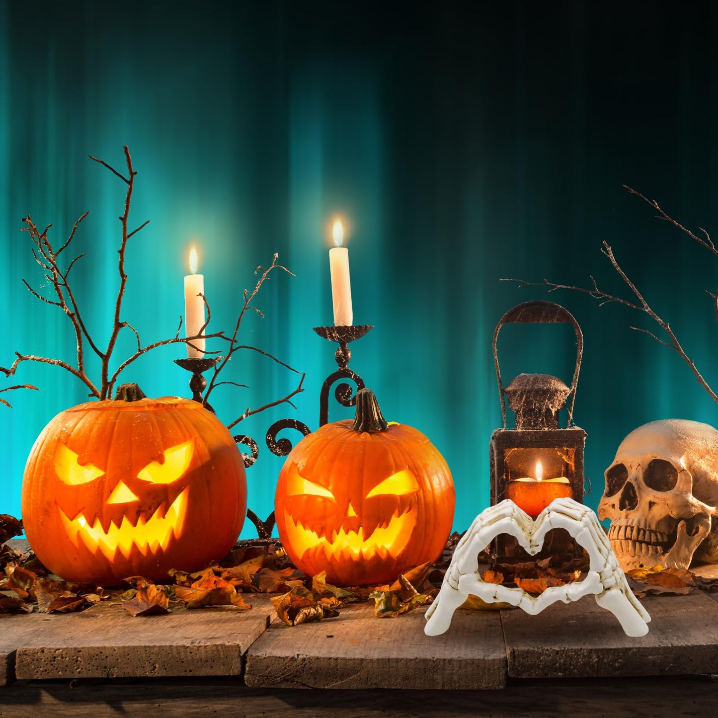 JLNGTHONG Halloween Heart Hands Sculpture, White Skeleton Hands Love Ornaments Heart Finger Sign for Shelf Decor Home Desktop Ornament
