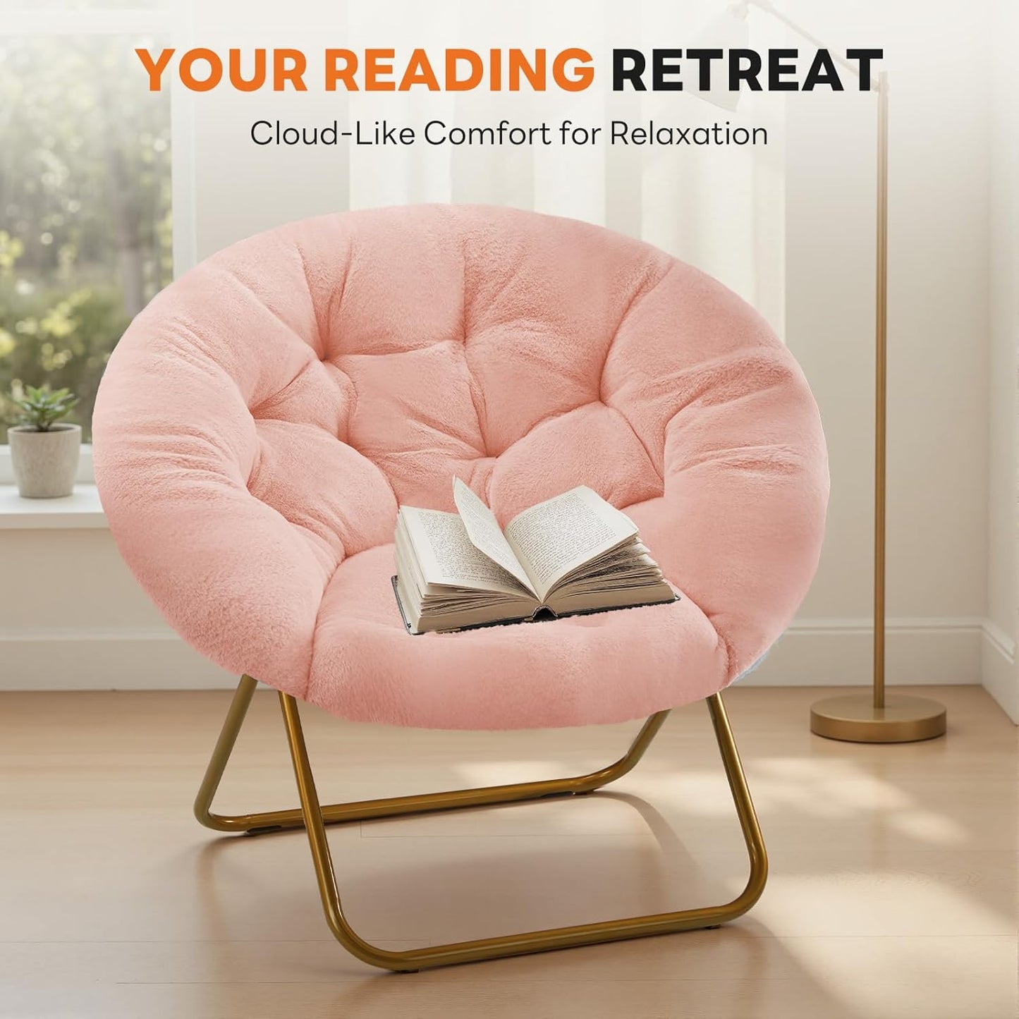 Cozy Sweetcrispy Saucer Chairs, Comfy Folding Faux Fur Living Room Reading Lounge Chair with Soft Thick Padded Seat