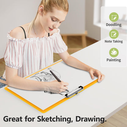 Juvealoe Extra Large Clipboard, 11 x 17 Light Orange Plastic Drawing Boards, Horizontal Clip Board, Landscape Layout, Suitable for Sketching, Watercolor. Drafting & Art Supply