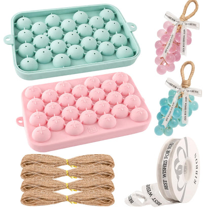 2 Pack Silicone DIY Soap Making Kit,Grape Soaps Silicone Molds with Jute Rope,Ribbon, Exquisite 25 Cavities Silicone Molds for DIY Homemade Craft(Without Soaps)