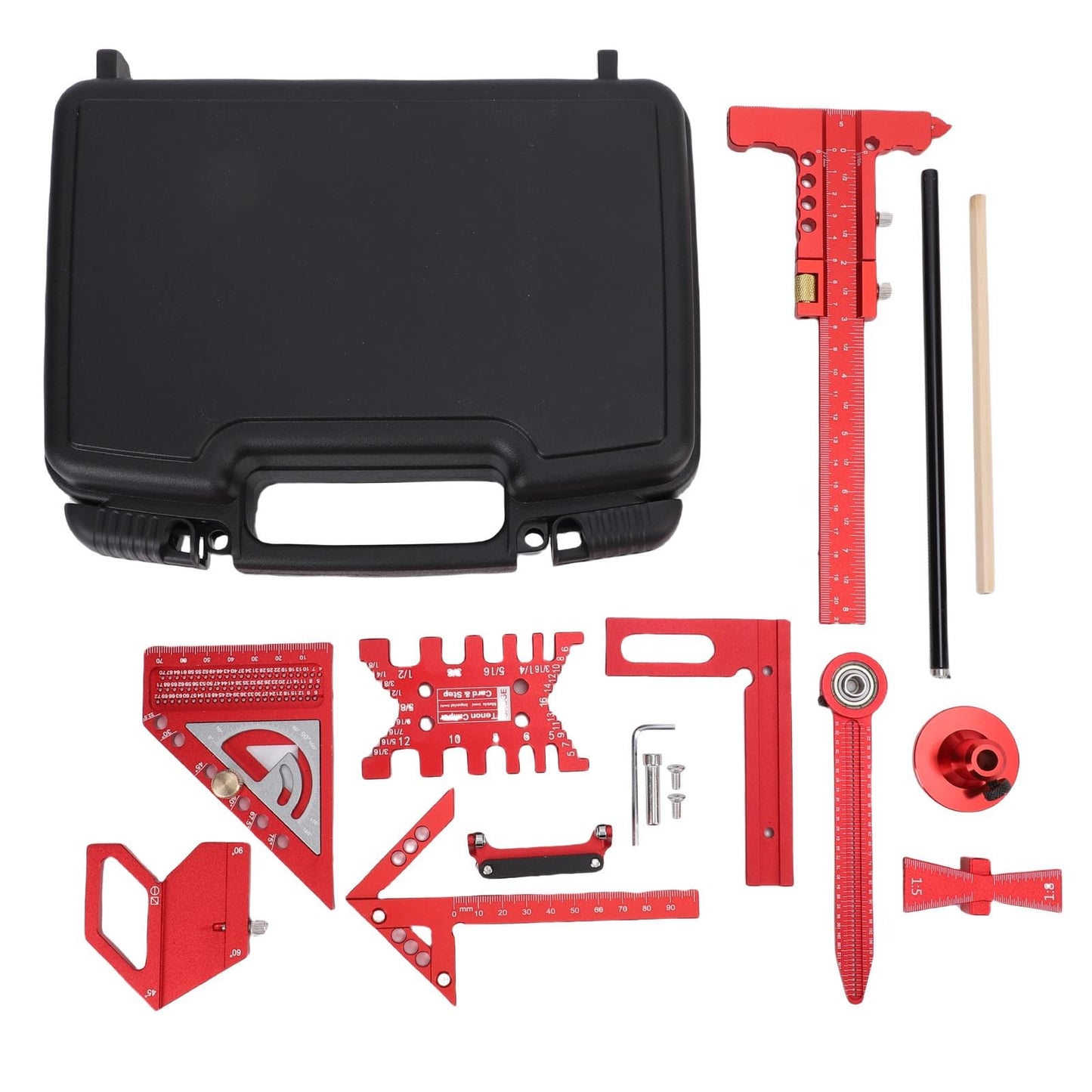 Hamwesh Woodworking Ruler Set, 9Pcs Aluminum Alloy Geometry Set Precision Measuring Tools for Accurate Layout Includes T Square Ruler, Compasses, Protractor, and Dovetail with