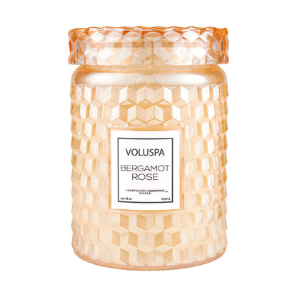 Voluspa Bergamot Rose, Large Candle Jar, 18 oz, 100 Hour Burn Time, Coconut Wax for Clean Burning, Handcrafted in the USA