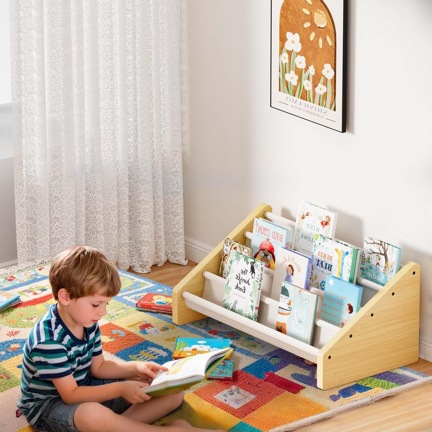 Dayacoco 4-Tier Kids Bookshelf,Montessori Style Book Shelf for Kids Rooms,Extra-Large Children's Bookshelf,Easy