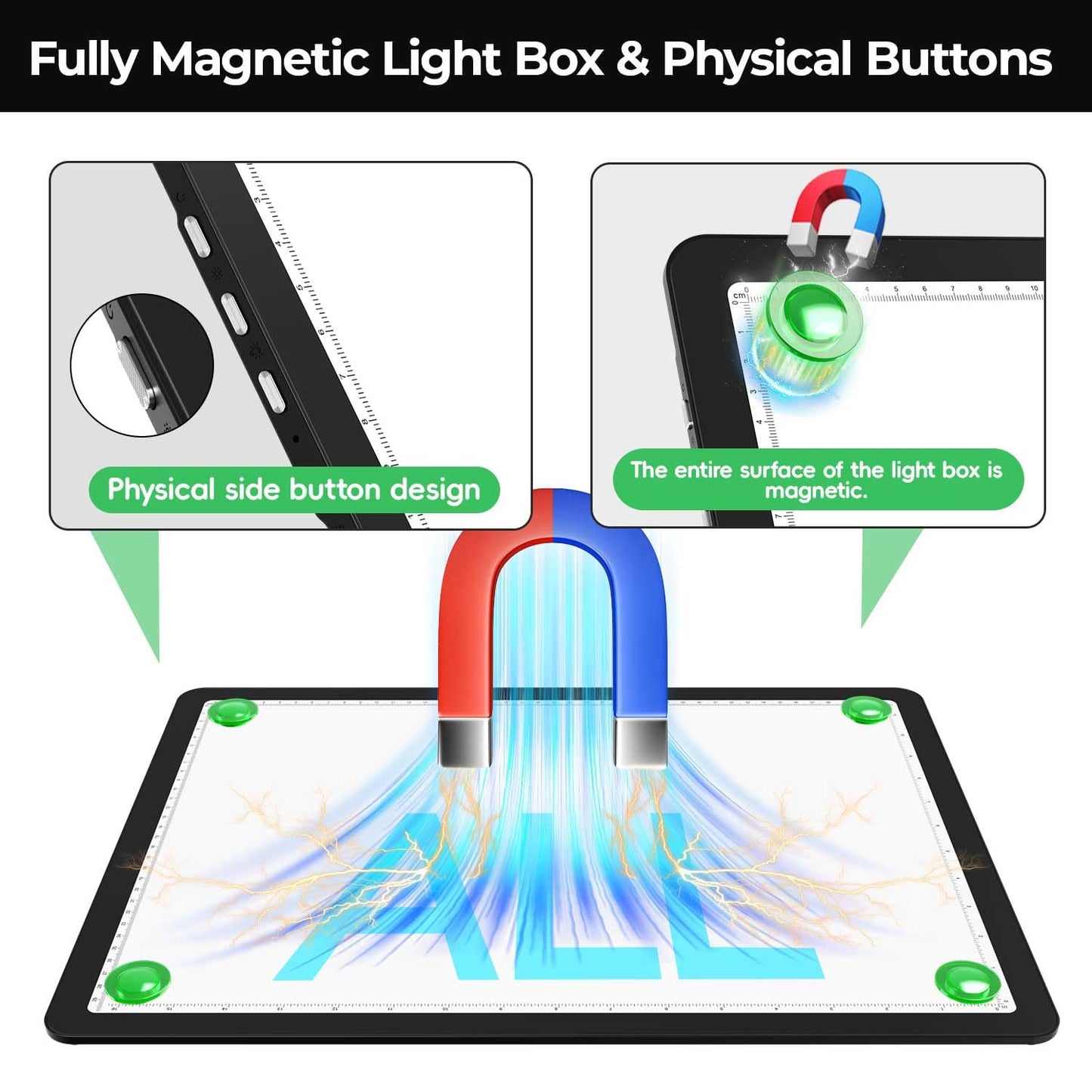 Zocelight Rechargeable A3 Light Board with Built-in Stand & Bag,Super Bright Magnetic Light Box for Tracing,Wireless Light Pad for Diamond Painting,Side Buttons,LED Light Table for Drawing,Sketching