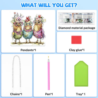 Bowetile Hanging Diamond Art Chicken Kits for Adults, 5D Special Shape Diamond Painting Chicken Kits, Animal Diamond Gem Art Suncatchers Painting Pendant Ornament for Home Garden Wall Decor