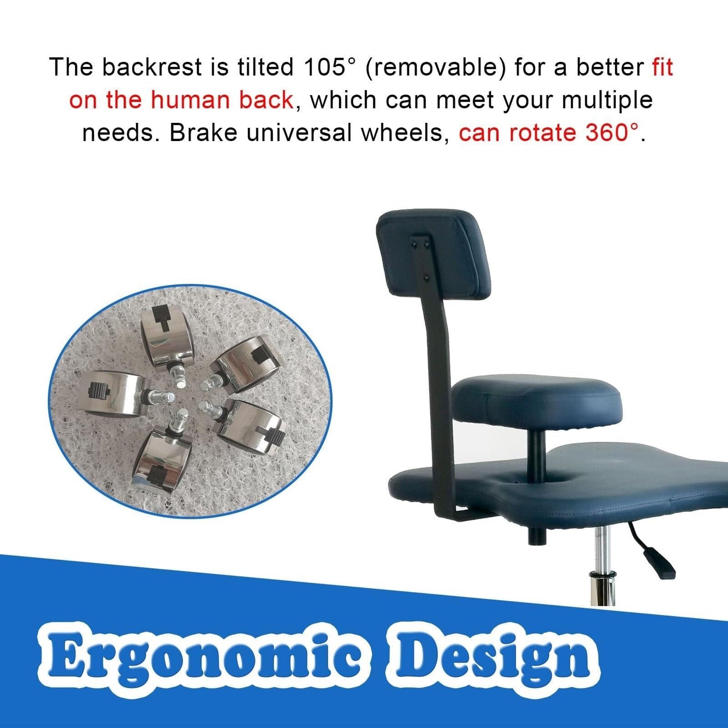Adjustable Kneeling Office Chair with Support, Ergonomic Meditation Desk Chair for Neck & Pain Relief, Caster Rolling Chair(White)
