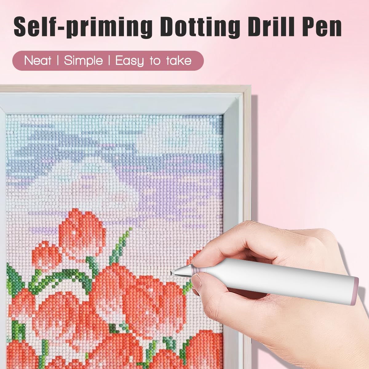 Electric Diamond Painting Pen, Cordless Vacuum Diamond Art Pen Low-Noise, Wax-Free, 3-Speed Adjustable, Rechargeable, Lightweight, Long-Lasting Electric Pen for Diamond Painting Accessories and Tools