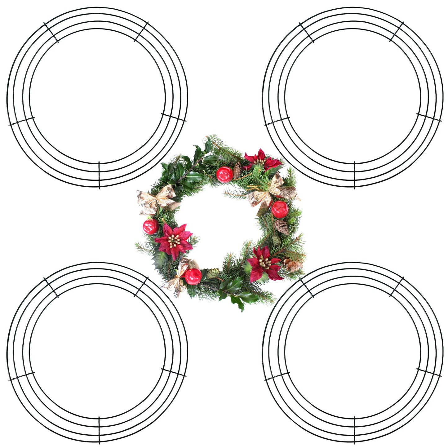 4 Pack Wreath Frame 14 Inch Wire Wreath Frame Round Metal Wreaths Form Dark Green Wire Wreaths Ring for Halloween Thanksgiving Christmas Front Door Outdoor Home Decorations Party Supplies DIY Craft