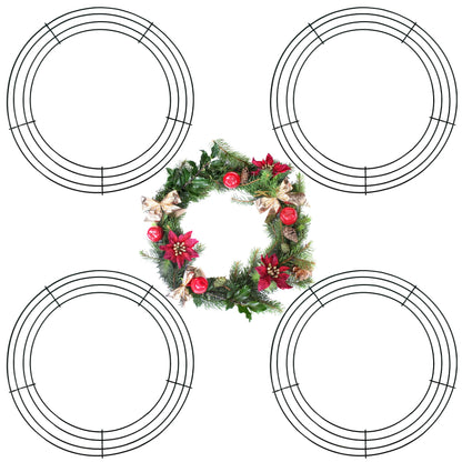 4 Pack Wreath Frame 14 Inch Wire Wreath Frame Round Metal Wreaths Form Dark Green Wire Wreaths Ring for Halloween Thanksgiving Christmas Front Door Outdoor Home Decorations Party Supplies DIY Craft