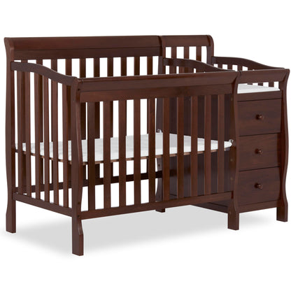 Dream On Me Jayden 4‑in‑1 Mini Convertible Baby Crib & Changer with Storage in Espresso, Pinewood, GreenGuard Gold & BSA, 1” Mattress Pad, 3 Mattress Heights, Converts to Mini Day & Twin-Size Bed