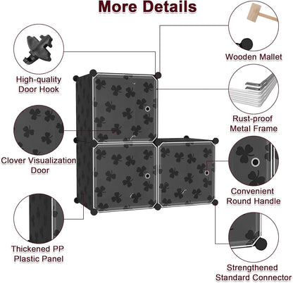 3-Cube Closet C&AHOME Cube Storage Organizer with Doors, Shelves, DIY Plastic Modular Bookshelf, Clothes Storage
