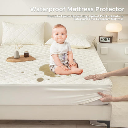 18 Topper+2pcs Waterproof Mattress Protector Full, Deep Pocket Fitted Mattress Pillow Cases - Leakproof, Oeko-TEX