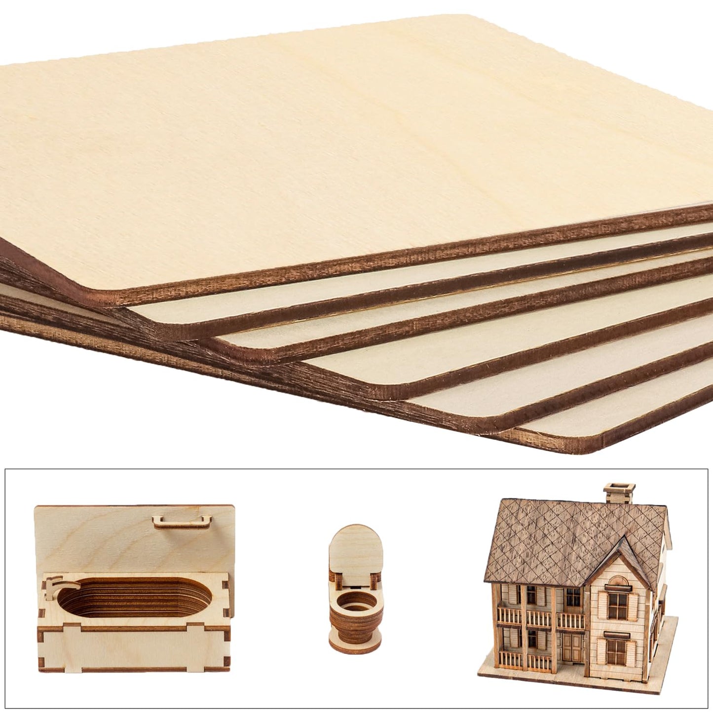 kukmakri 90 PCS Plywood Sheets for Crafts, (72 PCS)6 x 4 x 1/16 Inch and (18 PCS)12 x 8 x 1/16 Inch Versatile Blank Unfinished Basswood Sheets, Wood Boards for Crafts, Laser Cut Crafts, Model Making