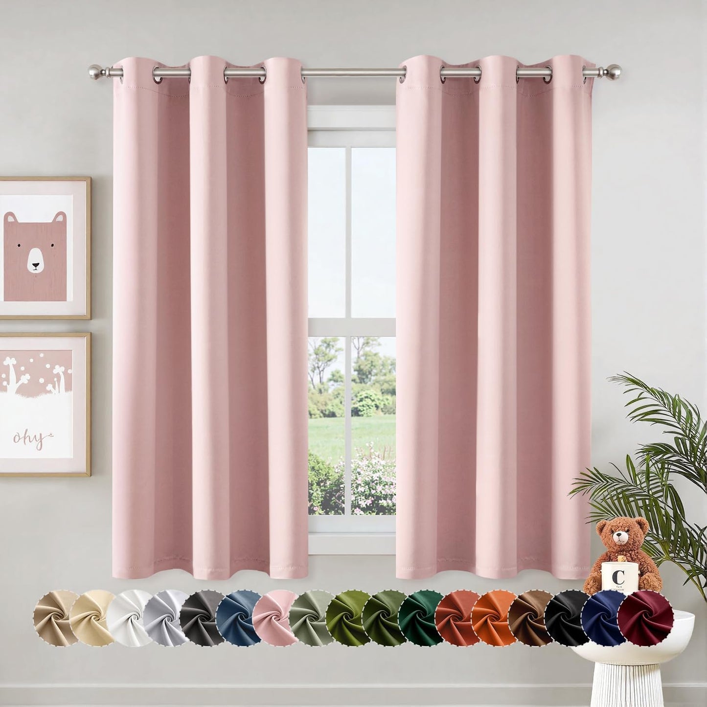 MIULEE Baby Pink Blackout Curtains - Thermal Insulated Room Darkening Drapes | 63-Inch Grommet Top Panels