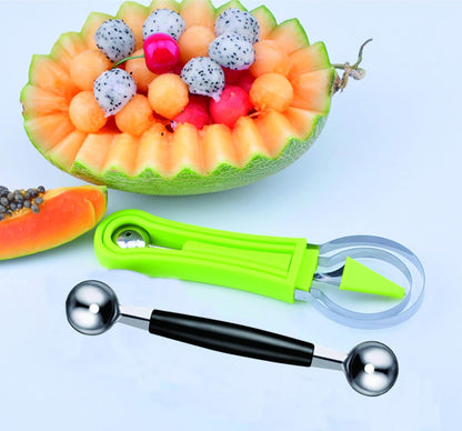 DIANCHU 2 Pieces Melon Baller Scoop Set - 4 In 1 Stainless Steel Fruit Tool Set for Melon Baller, Carving Knife, Seed