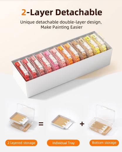 Redtwo 60pcs Diamond Painting Storage Containers Trays with Two Layers, 3-in-1 Diamond Painting Trays with Lids, Diamond Art Accessories, Diamond Art Drills Storage & Line-Up