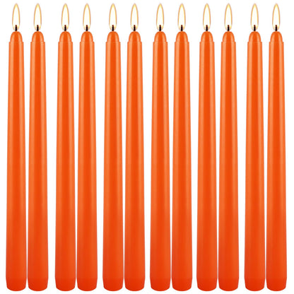 12-Pack 10-Inch Orange Taper Candles - Cotton Core, Clean Burning unscented, Drip-Free & Smokeless, Elegant Conical Design for Halloween, Weddings & Family Celebrations
